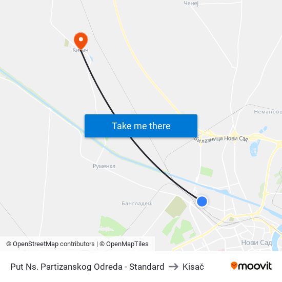 Put Ns. Partizanskog Odreda - Standard to Kisač map