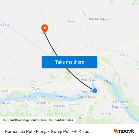 Kamenički Put - Ribnjak Gornji Put to Kisač map