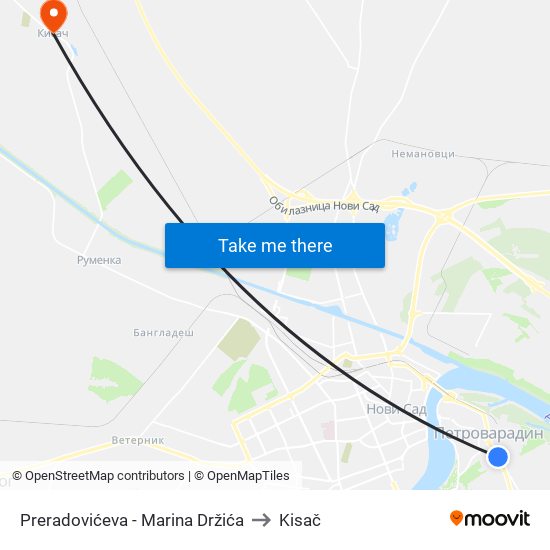 Preradovićeva - Marina Držića to Kisač map