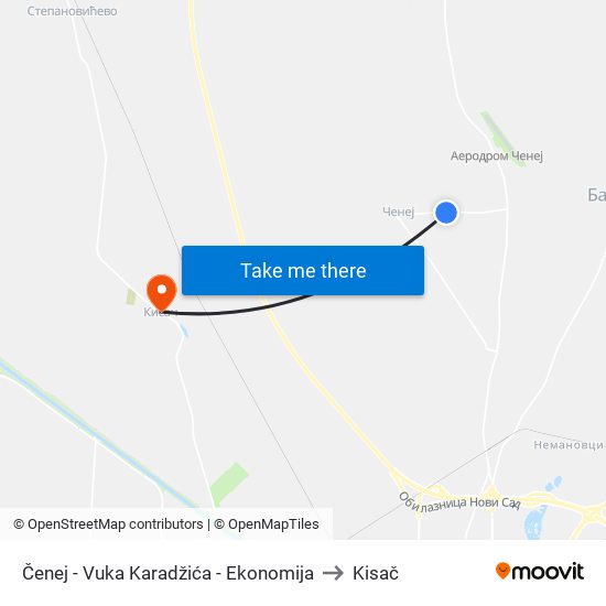 Čenej - Vuka Karadžića - Ekonomija to Kisač map