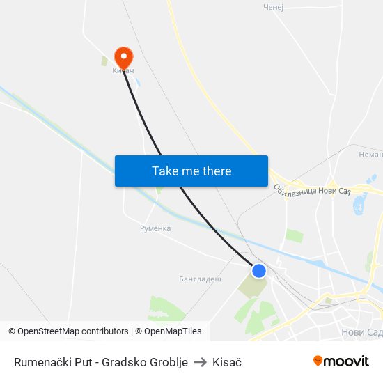 Rumenački Put - Gradsko Groblje to Kisač map