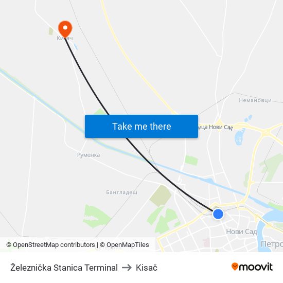 Železnička Stanica Terminal to Kisač map