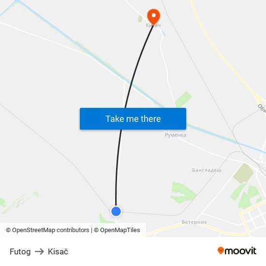 Futog to Kisač map