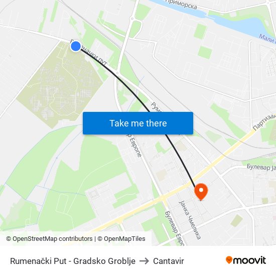 Rumenački Put - Gradsko Groblje to Cantavir map