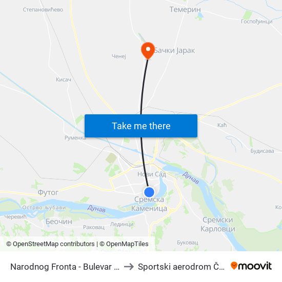 Narodnog Fronta - Bulevar Oslobođenja to Sportski aerodrom Čenej (QND) map