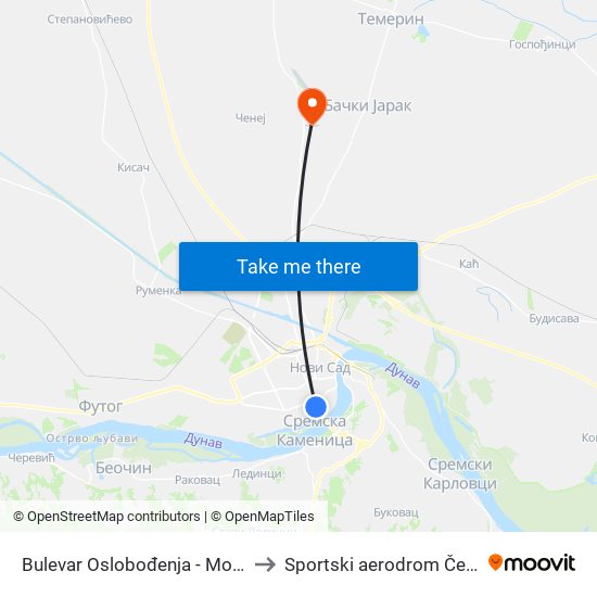 Bulevar Oslobođenja - Most Slobode to Sportski aerodrom Čenej (QND) map