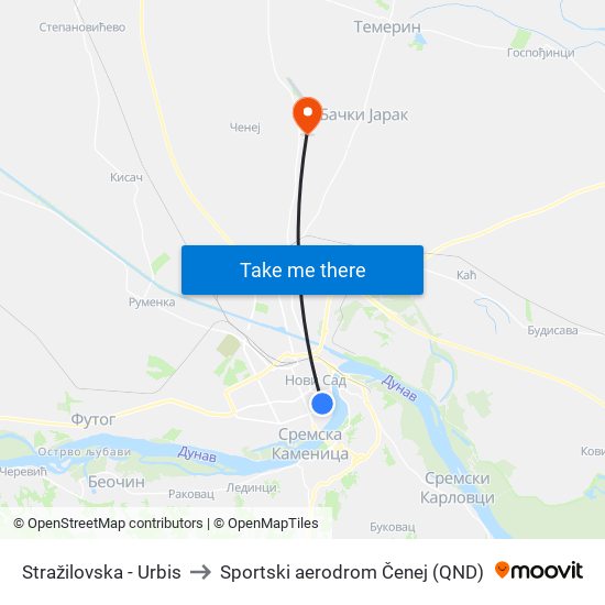 Stražilovska - Urbis to Sportski aerodrom Čenej (QND) map