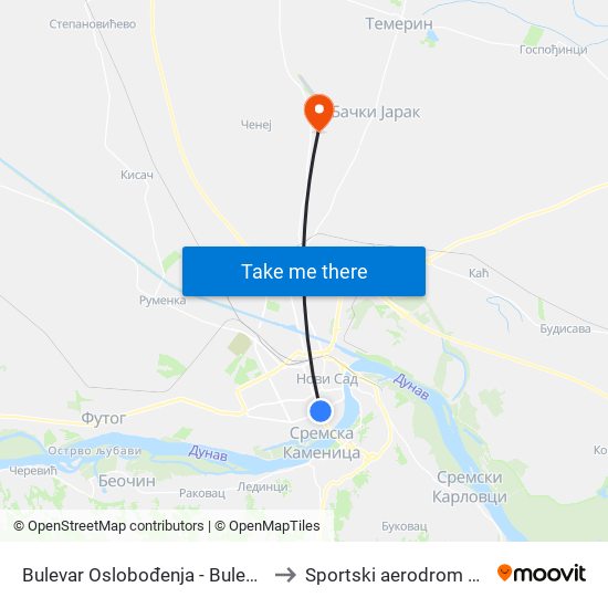 Bulevar Oslobođenja - Bulevar Cara Lazara to Sportski aerodrom Čenej (QND) map
