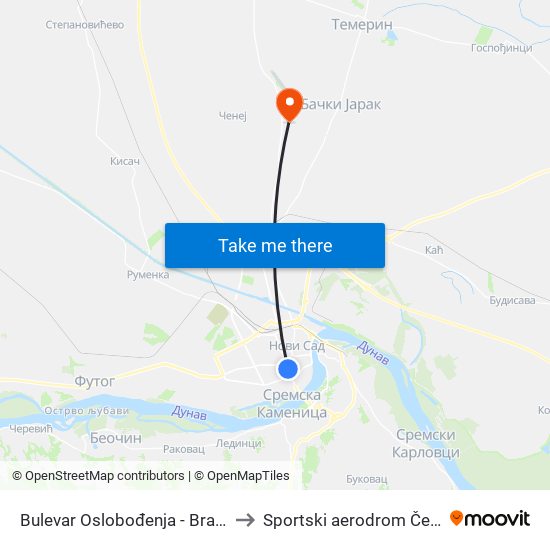 Bulеvar Oslobođenja - Braće Ribnikar to Sportski aerodrom Čenej (QND) map