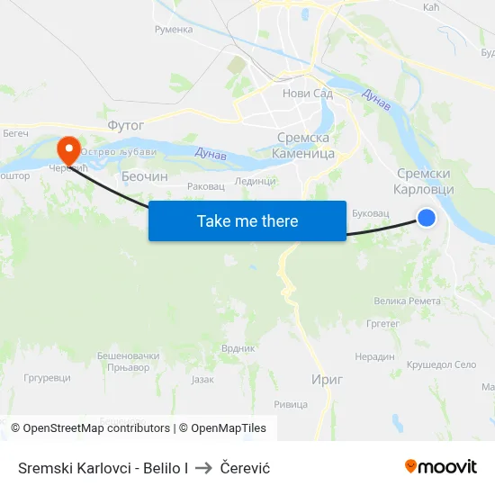 Sremski Karlovci - Belilo I to Čerević map