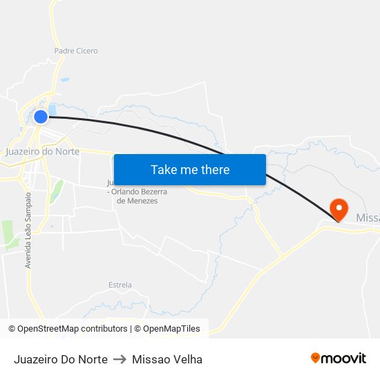 Juazeiro Do Norte to Missao Velha map