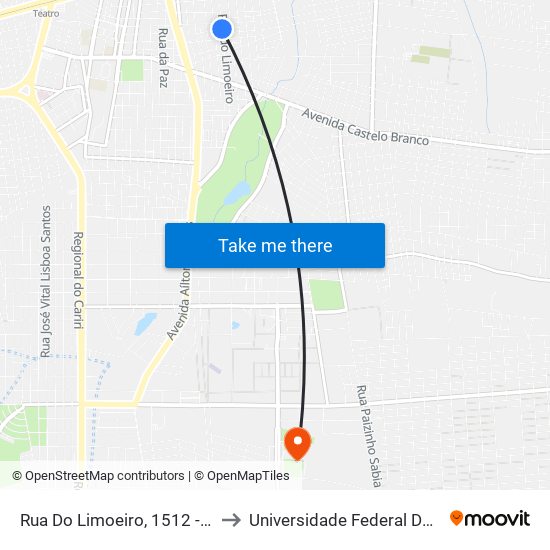 Rua Do Limoeiro, 1512 - Pirajá to Universidade Federal Do Cariri map