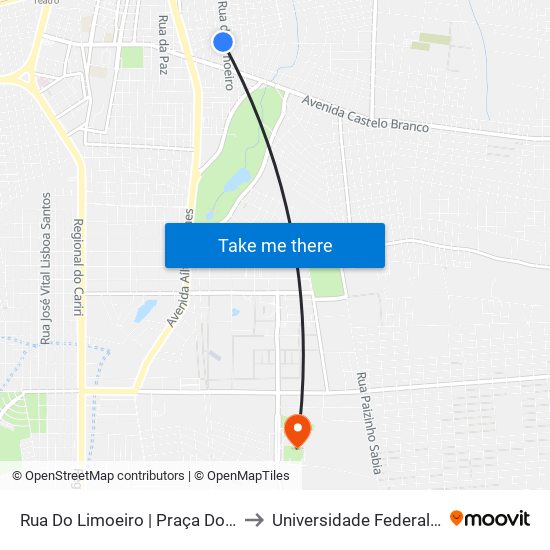 Rua Do Limoeiro | Praça Do Sol - Pirajá to Universidade Federal Do Cariri map