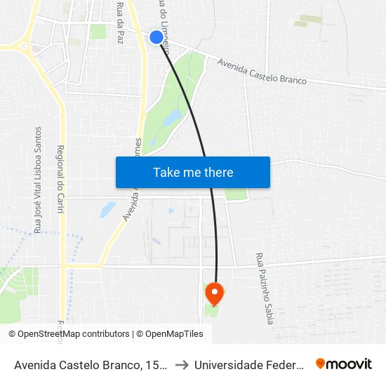 Avenida Castelo Branco, 1543 - Limoeiro to Universidade Federal Do Cariri map