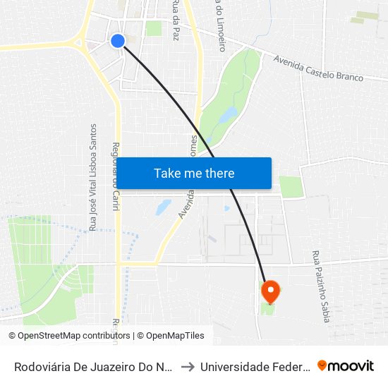 Rodoviária De Juazeiro Do Norte - Romeirão to Universidade Federal Do Cariri map