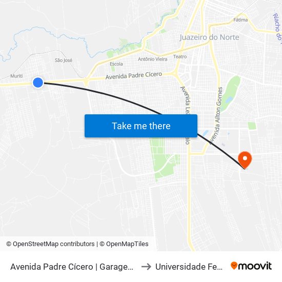 Avenida Padre Cícero | Garagem Da Prefeitura - Muriti to Universidade Federal Do Cariri map