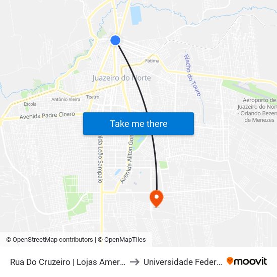 Rua Do Cruzeiro | Lojas Americanas - Centro to Universidade Federal Do Cariri map