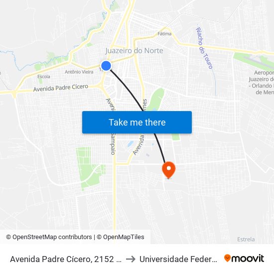 Avenida Padre Cícero, 2152 - São Geraldo to Universidade Federal Do Cariri map