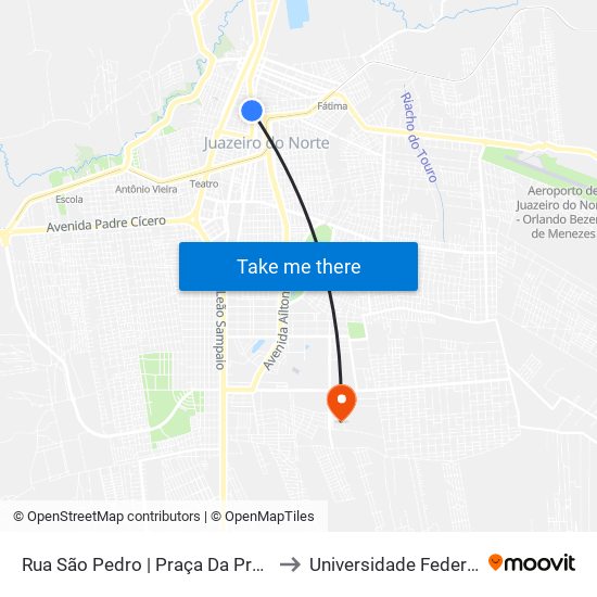 Rua São Pedro | Praça Da Prefeitura - Centro to Universidade Federal Do Cariri map