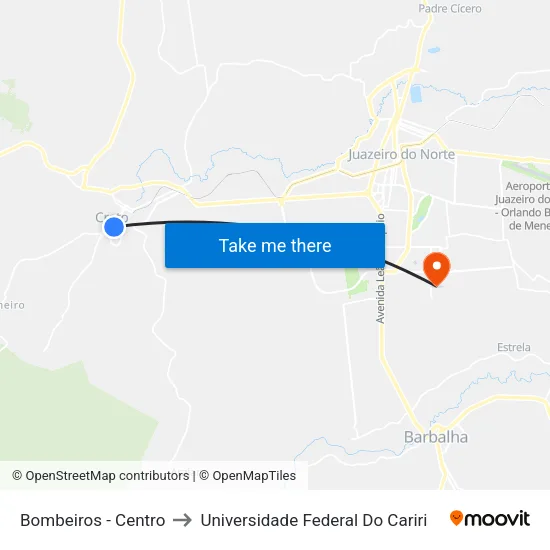 Rua Rui Barbosa, S/N - Crato to Universidade Federal Do Cariri map