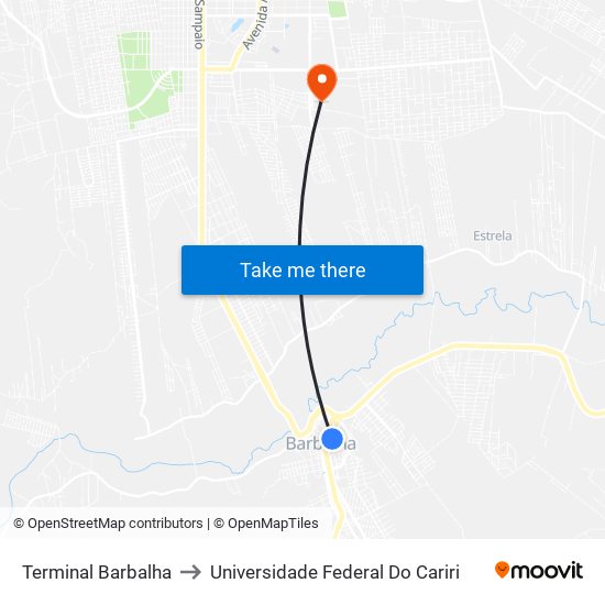 Terminal Barbalha to Universidade Federal Do Cariri map