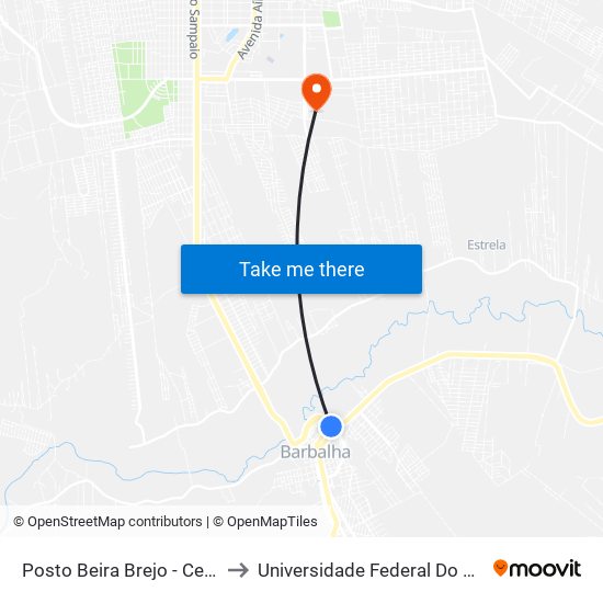 Posto Beira Brejo - Centro to Universidade Federal Do Cariri map