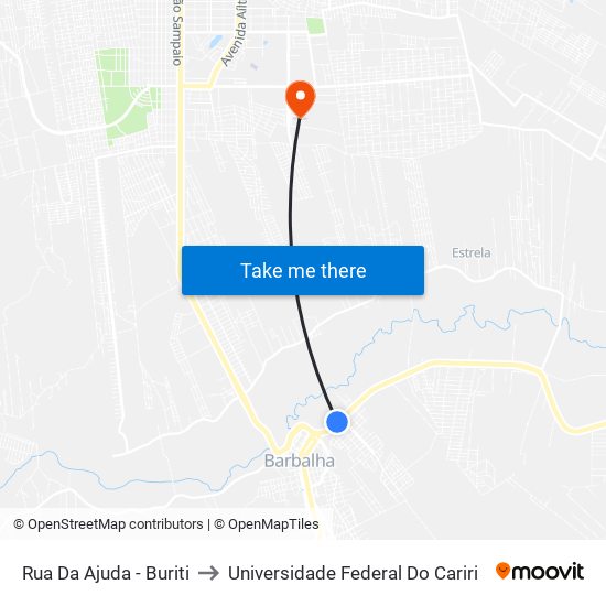 Rua Da Ajuda - Buriti to Universidade Federal Do Cariri map