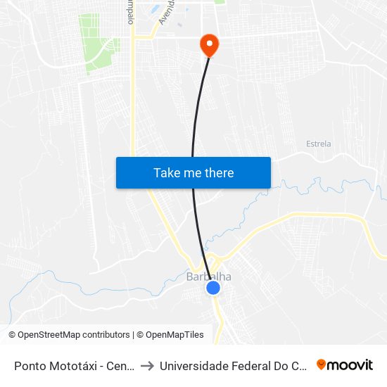 Ponto Mototáxi - Centro to Universidade Federal Do Cariri map