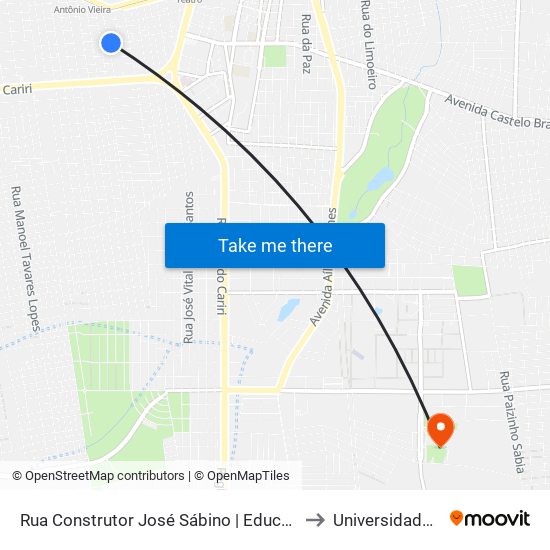 Rua Construtor José Sábino | Educandário Vinicius De Morais - Antonio Vieira to Universidade Federal Do Cariri map