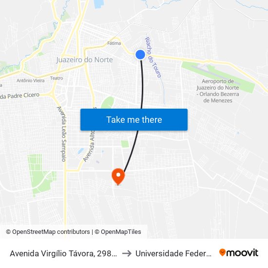 Avenida Virgílio Távora, 2984 - Aeroporto to Universidade Federal Do Cariri map