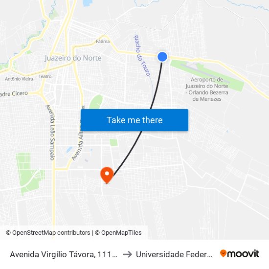 Avenida Virgílio Távora, 1115 - Aeroporto to Universidade Federal Do Cariri map