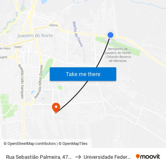 Rua Sebastião Palmeira, 479 - Aeroporto to Universidade Federal Do Cariri map