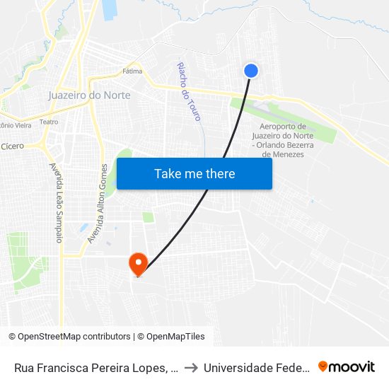 Rua Francisca Pereira Lopes, 181 - Aeroporto to Universidade Federal Do Cariri map