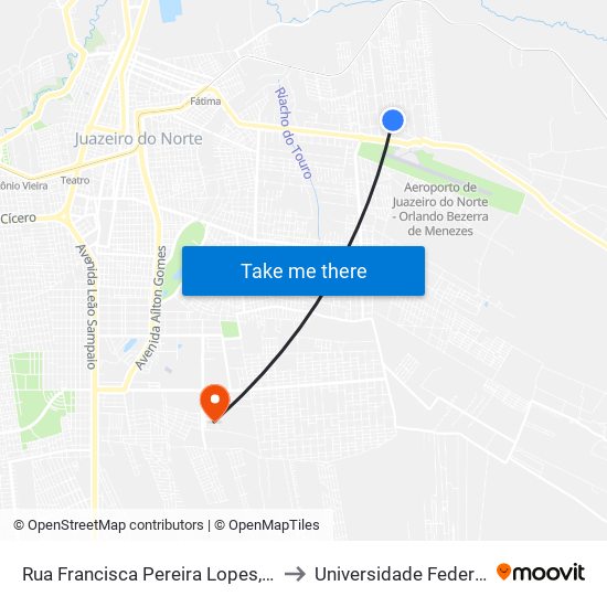 Rua Francisca Pereira Lopes, 61 - Aeroporto to Universidade Federal Do Cariri map