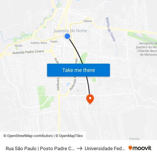 Rua São Paulo | Posto Padre Cícero 05 - Romeirão to Universidade Federal Do Cariri map