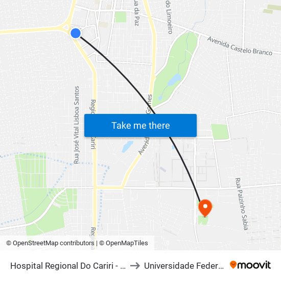 Hospital Regional Do Cariri - Antonio Vieira to Universidade Federal Do Cariri map
