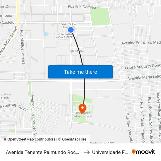 Avenida Tenente Raimundo Rocha | Ifce - Cidade Universitária to Universidade Federal Do Cariri map