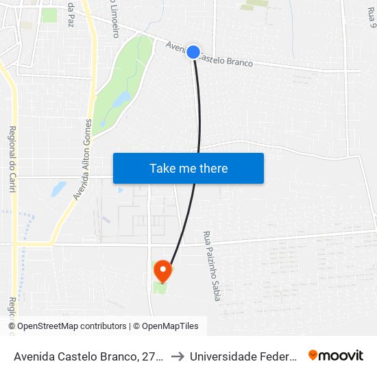 Avenida Castelo Branco, 2710 - Limoeiro to Universidade Federal Do Cariri map