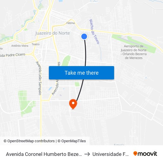 Avenida Coronel Humberto Bezerra | Liquigás - São Geraldo to Universidade Federal Do Cariri map