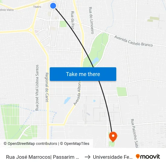 Rua José Marrocos| Passarim Auto Peças - Santa Tereza to Universidade Federal Do Cariri map