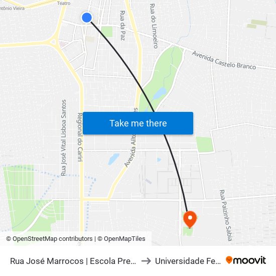 Rua José Marrocos | Escola Presidente Gesiel - Romeirão to Universidade Federal Do Cariri map