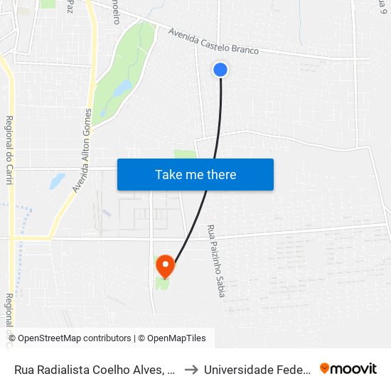 Rua Radialista Coelho Alves, 132 - Tiradentes to Universidade Federal Do Cariri map