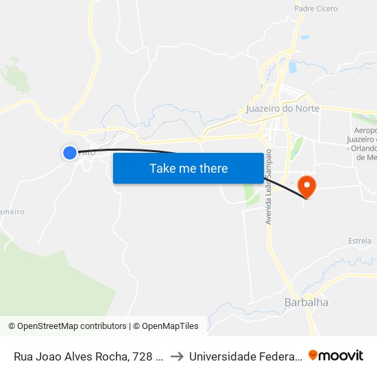 Rua Joao Alves Rocha, 728 - Novo Crato to Universidade Federal Do Cariri map