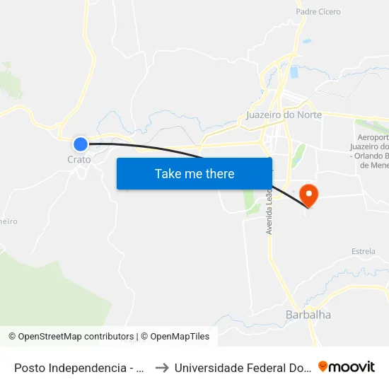 Posto Independencia - Centro to Universidade Federal Do Cariri map