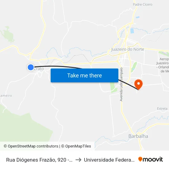 Rua Diógenes Frazão, 920 - Novo Crato to Universidade Federal Do Cariri map