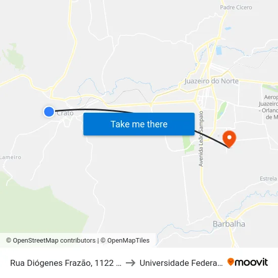 Rua Diógenes Frazão, 1122 - Novo Crato to Universidade Federal Do Cariri map