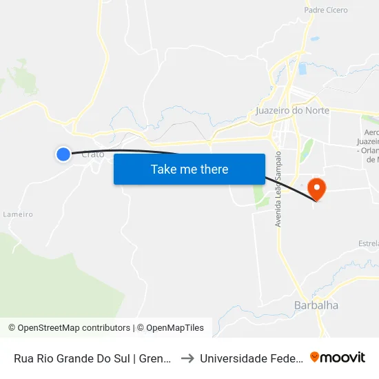 Rua Rio Grande Do Sul | Grendene - Novo Crato to Universidade Federal Do Cariri map