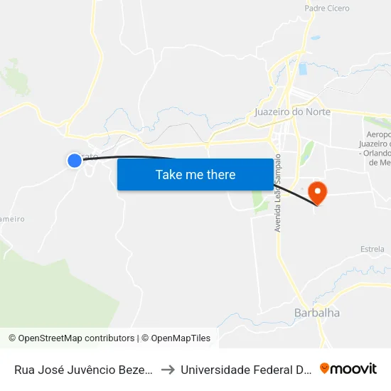 Rua José Juvêncio Bezerra, S/N to Universidade Federal Do Cariri map