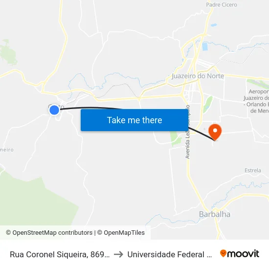 Rua Coronel Siqueira, 869 - Centro to Universidade Federal Do Cariri map