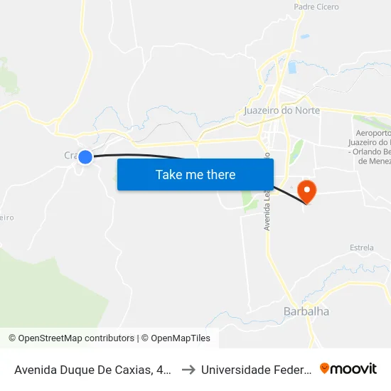 Avenida Duque De Caxias, 485-577 - Centro to Universidade Federal Do Cariri map